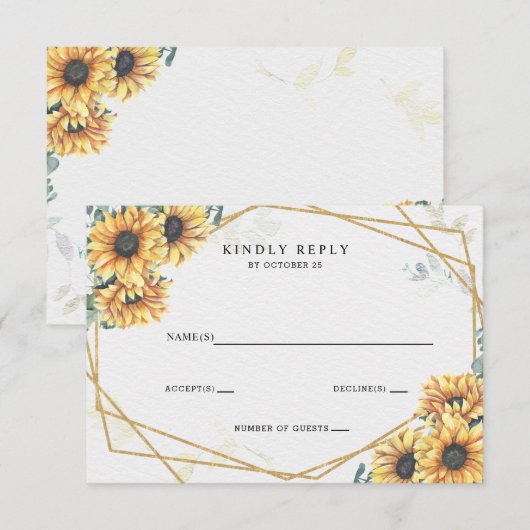 Sunflower Rustic Elegant Geometric Gold Wedding RSVP Kaartje (Voorkant / Achterkant)