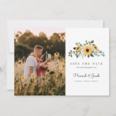 Sunflower Rustic Eucalyptus Foto Save The Date (Voorkant)