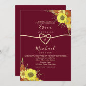Sunflower Rustic Floral Burgundy Wedding Kaart (Voorkant / Achterkant)