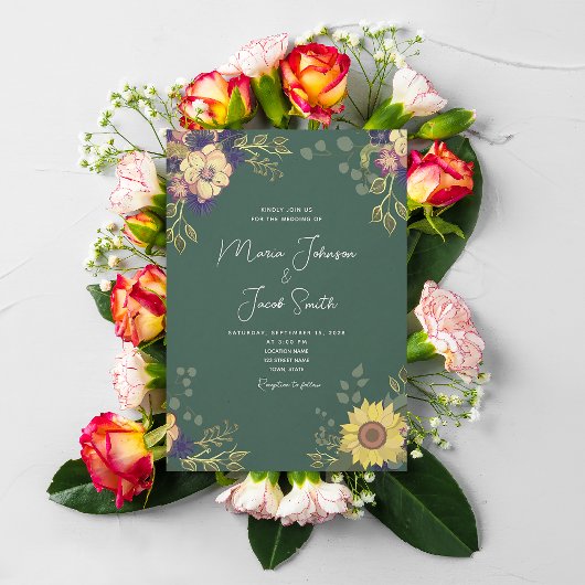 Sunflower Rustic Floral Wedding Kaart