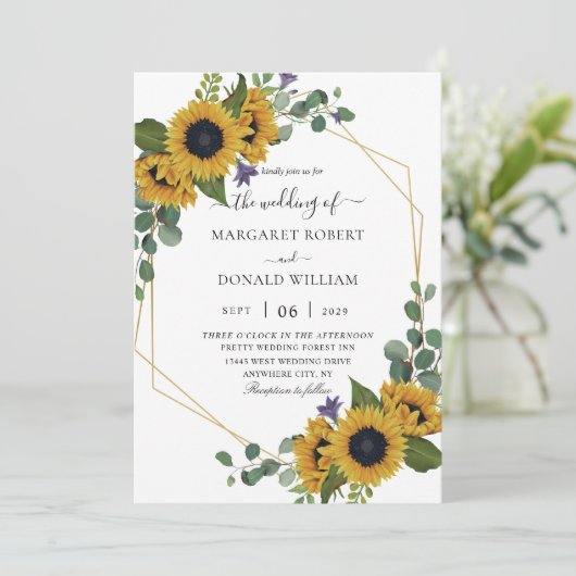 Sunflower Rustic Geometric Gold Kaart (Staand voorkant)