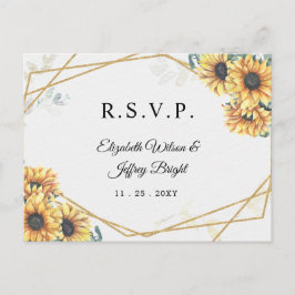Sunflower Rustic Geometric Gold Wedding RSVP Uitnodiging Briefkaart
