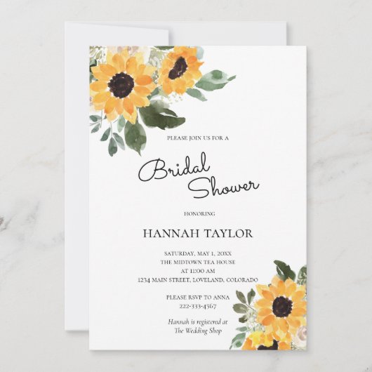 Sunflower Rustic Greenery Bridal Shower Kaart (Voorkant)