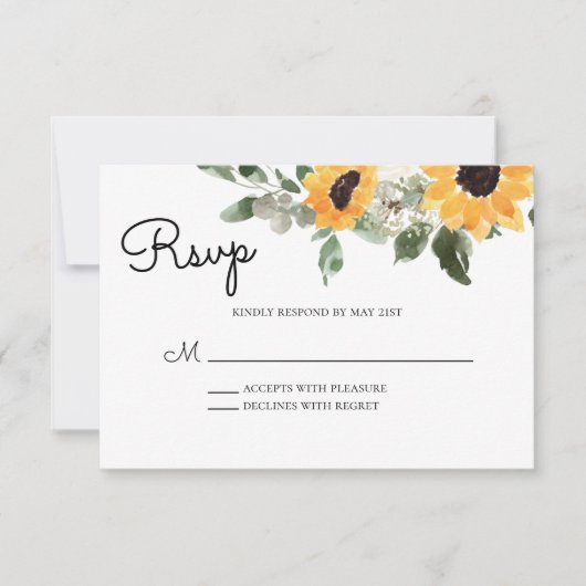 Sunflower Rustic Greenery RSVP-kaart RSVP Kaartje (Voorkant)