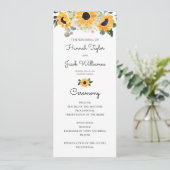 Sunflower Rustic Greenery Wedding Programme Programmakaart (Staand voorkant)