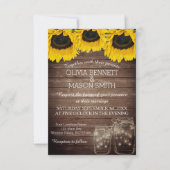 Sunflower Rustic Mason Jar lit Wedding Invitation Kaart (Voorkant)