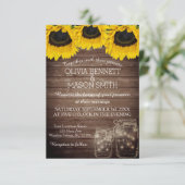 Sunflower Rustic Mason Jar lit Wedding Invitation Kaart (Staand voorkant)