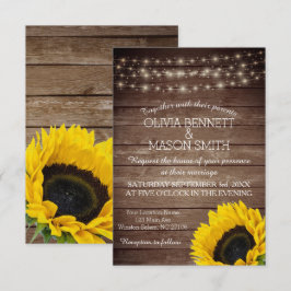 Sunflower Rustic Mason Jar lit Wedding Invitation Kaart