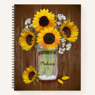 Sunflower Rustic Mason Jar Monogram Notitieboek