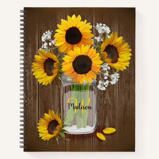 Sunflower Rustic Mason Jar Monogram Notitieboek (Voorkant)