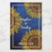 Sunflower Rustic Navy Blue Personalized Wedding Wijn Etiket (Enkel label)