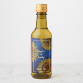 Sunflower Rustic Navy Blue Personalized Wedding Wijn Etiket (Voorkant)