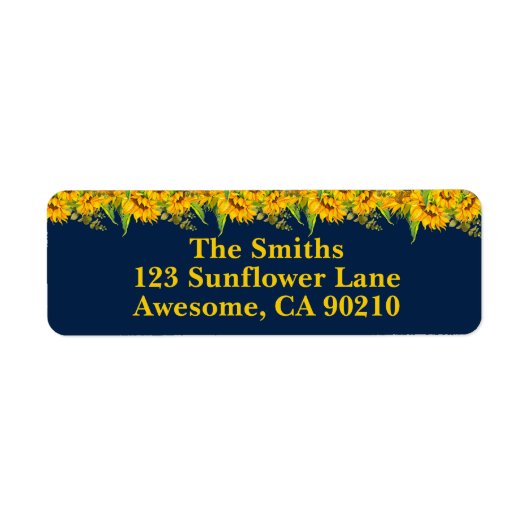 Sunflower Rustic Navy Wedding Return Label (Voorkant)
