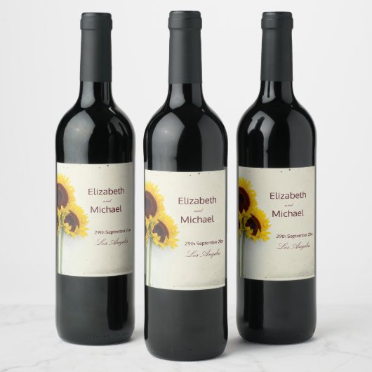 Sunflower Rustic Personal Wedding Wijn Etiket (Flessen)