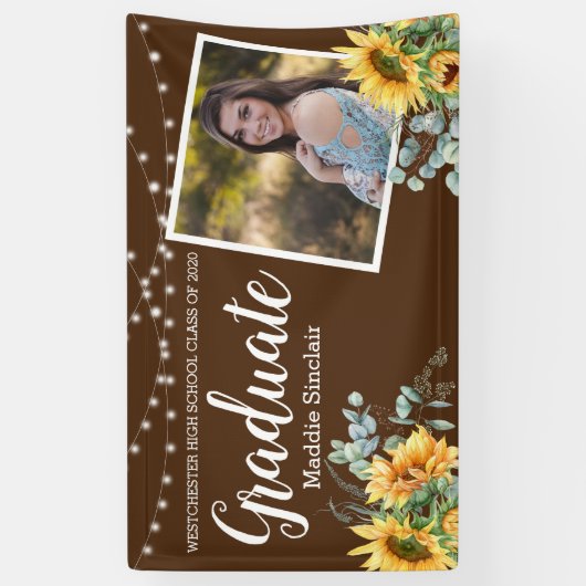 Sunflower Rustic Photo String Lights Afstuderen Spandoek (Verticaal)