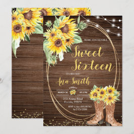 Sunflower Rustic String Light Birthday Party Kaart