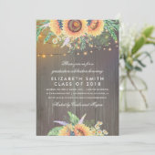 Sunflower Rustic String Lights Afstudeerfeest Kaart (Staand voorkant)