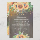 Sunflower Rustic String Lights Afstudeerfeest Kaart (Voorkant / Achterkant)