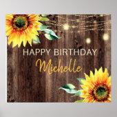 Sunflower Rustic String Lights Happy Birthday Poster (Voorkant)