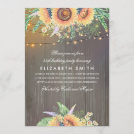 Sunflower Rustic String Lights Wood Verjaardagsfee Kaart