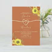 Sunflower Rustic Terracotta Wedding Invitation Kaart (Staand voorkant)