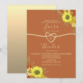Sunflower Rustic Terracotta Wedding Invitation Kaart (Voorkant / Achterkant)