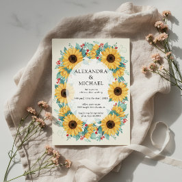 Sunflower Rustic Wedding Invitation Floral Kaart