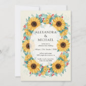 Sunflower Rustic Wedding Invitation Floral Kaart (Voorkant)
