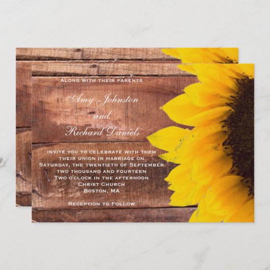 Sunflower Rustic Wedding Invitation Kaart (Voorkant / Achterkant)