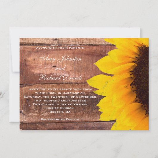 Sunflower Rustic Wedding Invitation Kaart (Voorkant)