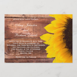 Sunflower Rustic Wedding Invitation Kaart