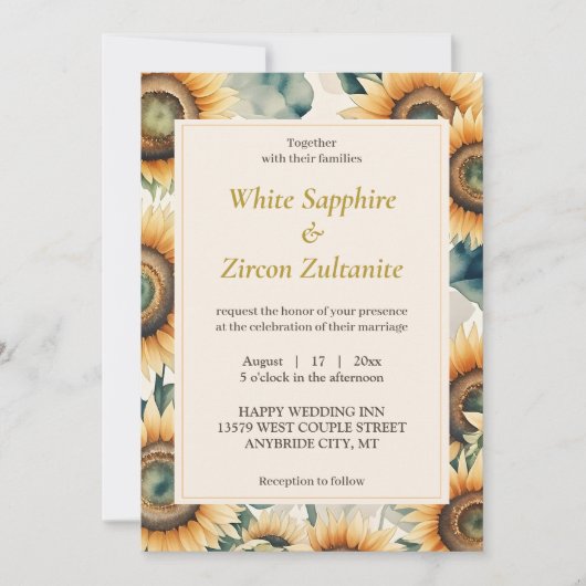 Sunflower Rustic Wedding Invitation Kaart (Voorkant)