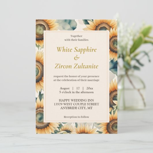Sunflower Rustic Wedding Invitation Kaart (Staand voorkant)