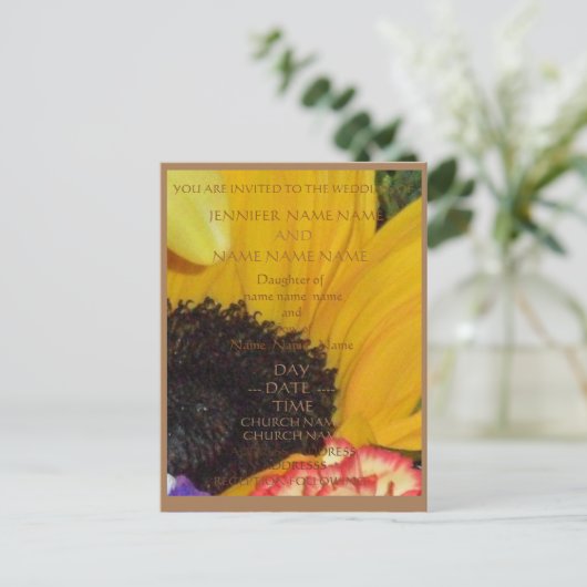 SUNFLOWER RUSTIC WEDDING INVITEERT ENSEMBLE BRIEFKAART (Staand voorkant)