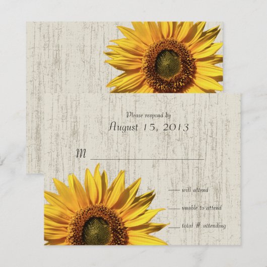 Sunflower Rustic Wedding/Response RSVP Kaartje (Voorkant / Achterkant)