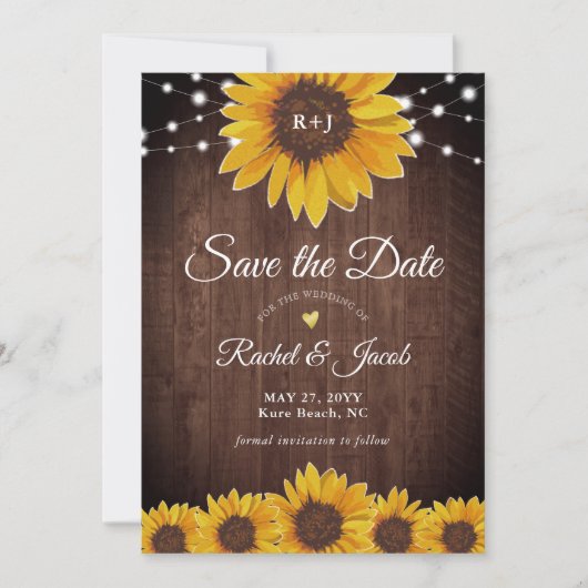 Sunflower Rustic Wedding Save the Date Invitation (Voorkant)
