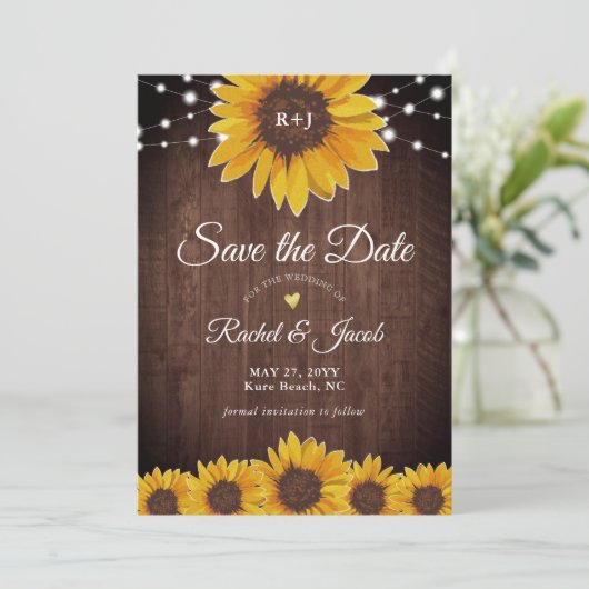 Sunflower Rustic Wedding Save the Date Invitation (Staand voorkant)