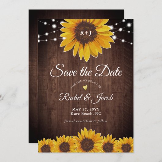 Sunflower Rustic Wedding Save the Date Invitation (Voorkant / Achterkant)