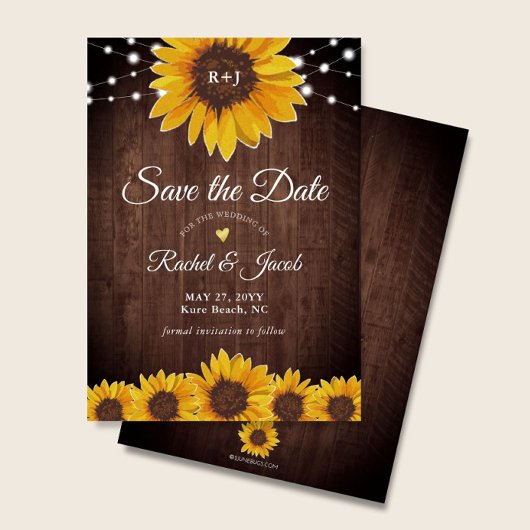Sunflower Rustic Wedding Save the Date Invitation