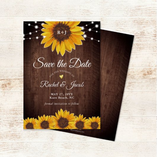 Sunflower Rustic Wedding Save the Date Invitation