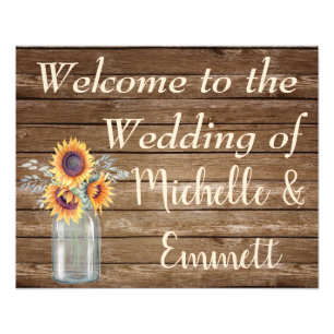Sunflower Rustic Wedding Welcome Sign, Rustic Foto Afdruk