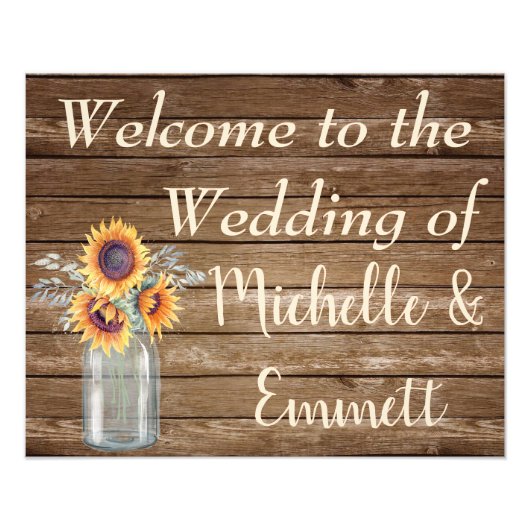 Sunflower Rustic Wedding Welcome Sign, Rustic Foto Afdruk (Voorkant)