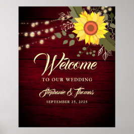 Sunflower Rustic Wedding Welkom Poster