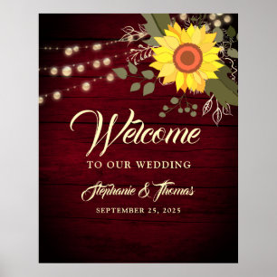 Sunflower Rustic Wedding Welkom Poster