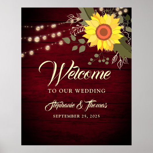 Sunflower Rustic Wedding Welkom Poster (Voorkant)