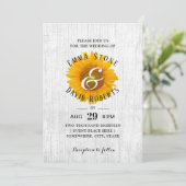 Sunflower Rustic White Barn Wood Wedding Kaart (Staand voorkant)