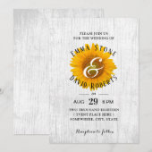 Sunflower Rustic White Barn Wood Wedding Kaart (Voorkant / Achterkant)