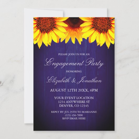 Sunflower Rustic Wood Engagement Party Kaart (Voorkant)