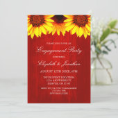 Sunflower Rustic Wood Engagement Party Kaart (Staand voorkant)
