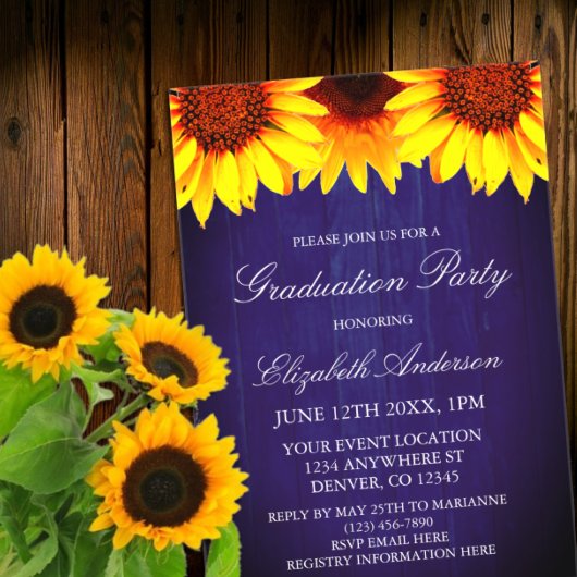 Sunflower Rustic Wood Graduation Party Acryl Uitnodigingen